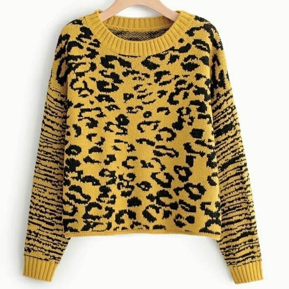 NEW! FOR THE REPUBLIC Wool Blend Animal Print Leopard Sweater XS.